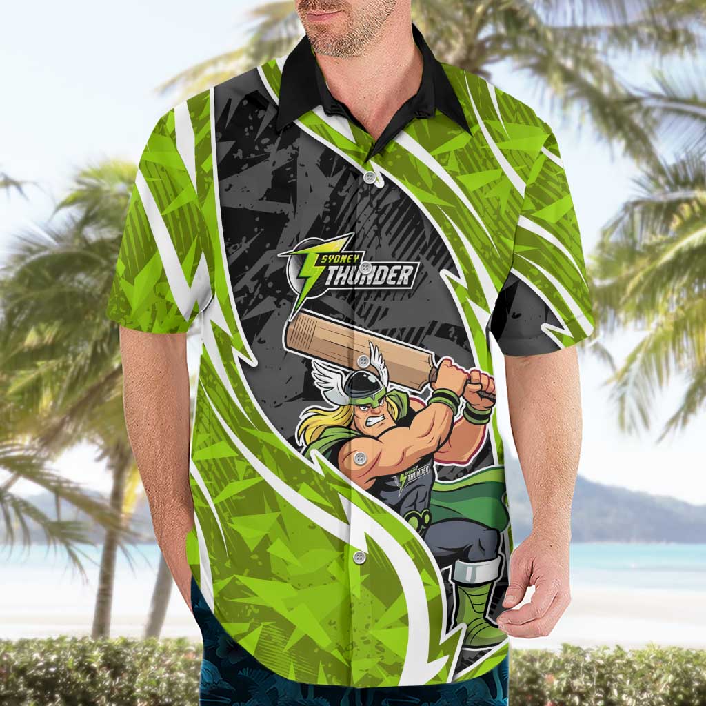Sydney Thunder Hawaiian Shirt Flaming Lightning Storm Geometric Sports Mascot Art