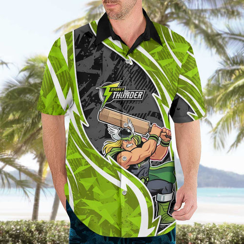 Sydney Thunder Hawaiian Shirt Flaming Lightning Storm Geometric Sports Mascot Art