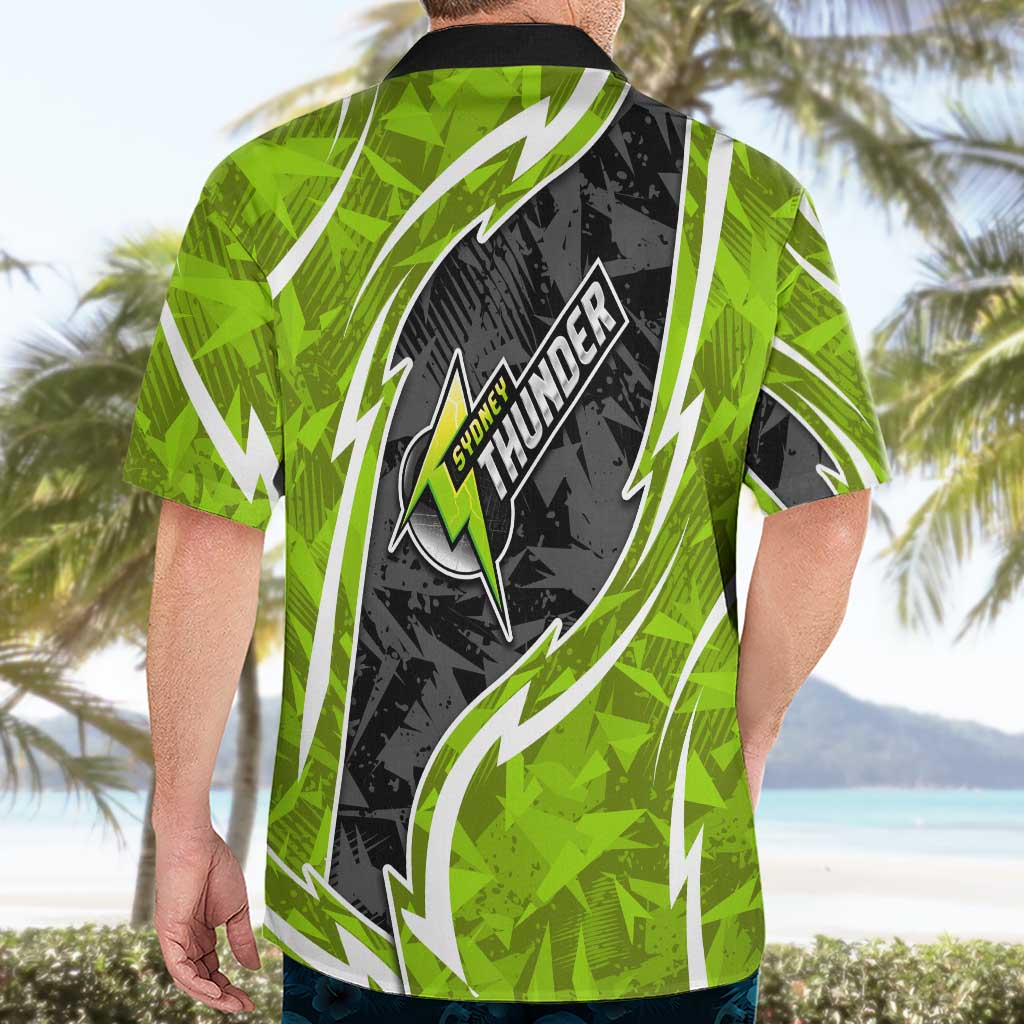 Sydney Thunder Hawaiian Shirt Flaming Lightning Storm Geometric Sports Mascot Art