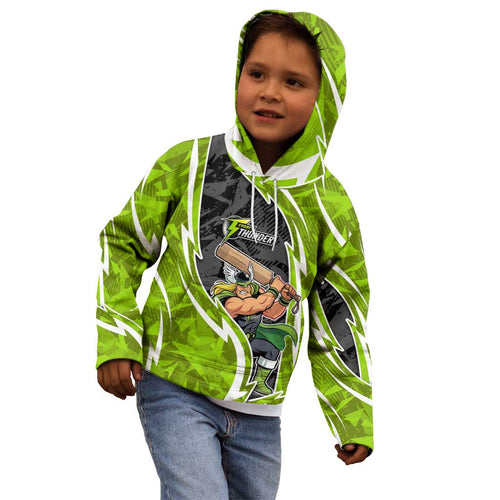 Sydney Thunder Kid Hoodie Flaming Lightning Storm Geometric Sports Mascot Art