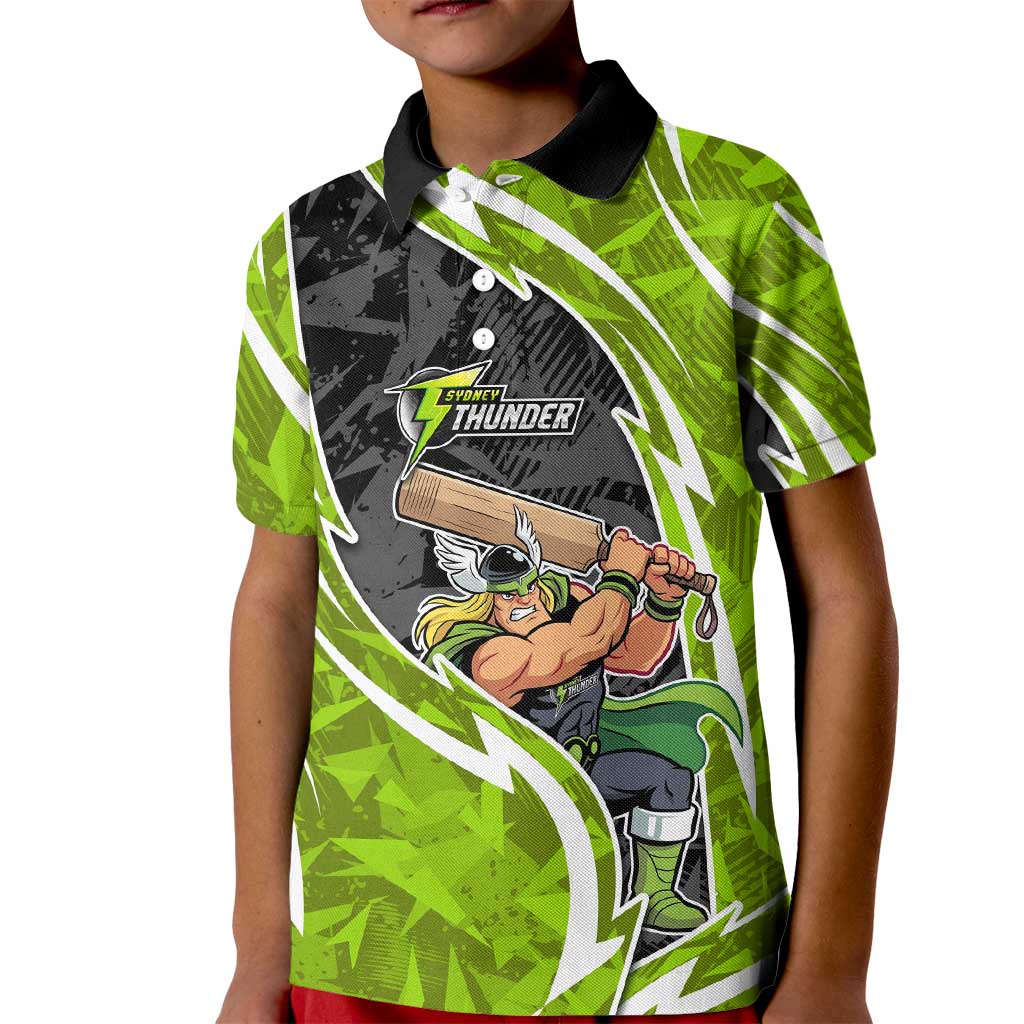 Sydney Thunder Kid Polo Shirt Flaming Lightning Storm Geometric Sports Mascot Art