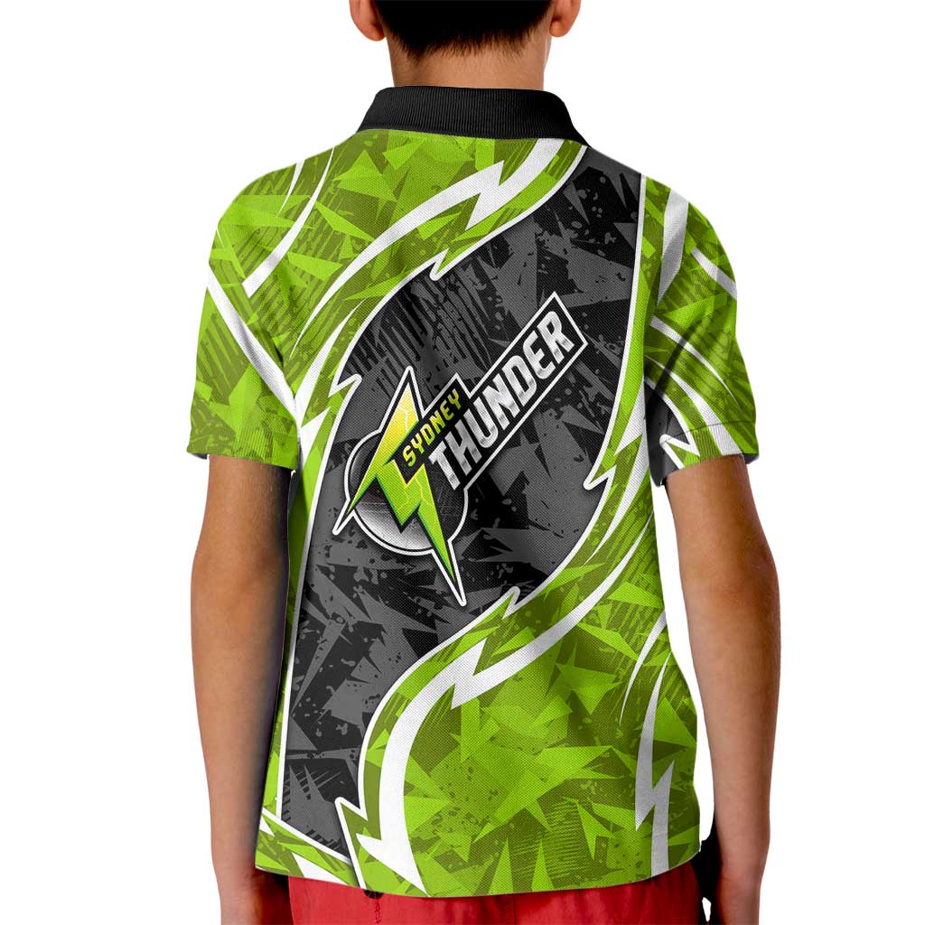 Sydney Thunder Kid Polo Shirt Flaming Lightning Storm Geometric Sports Mascot Art