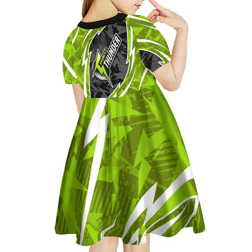Sydney Thunder Kid Short Sleeve Dress Flaming Lightning Storm Geometric Sports Mascot Art