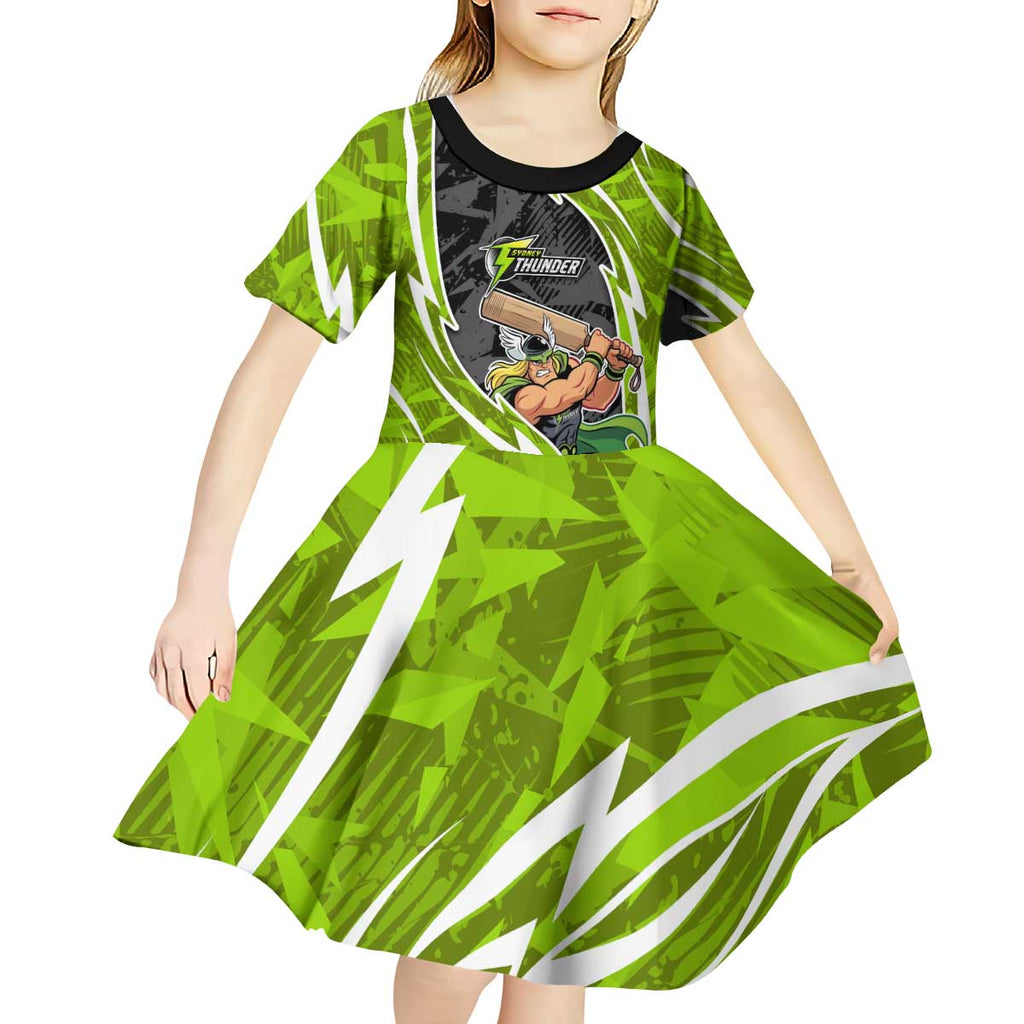 Sydney Thunder Kid Short Sleeve Dress Flaming Lightning Storm Geometric Sports Mascot Art
