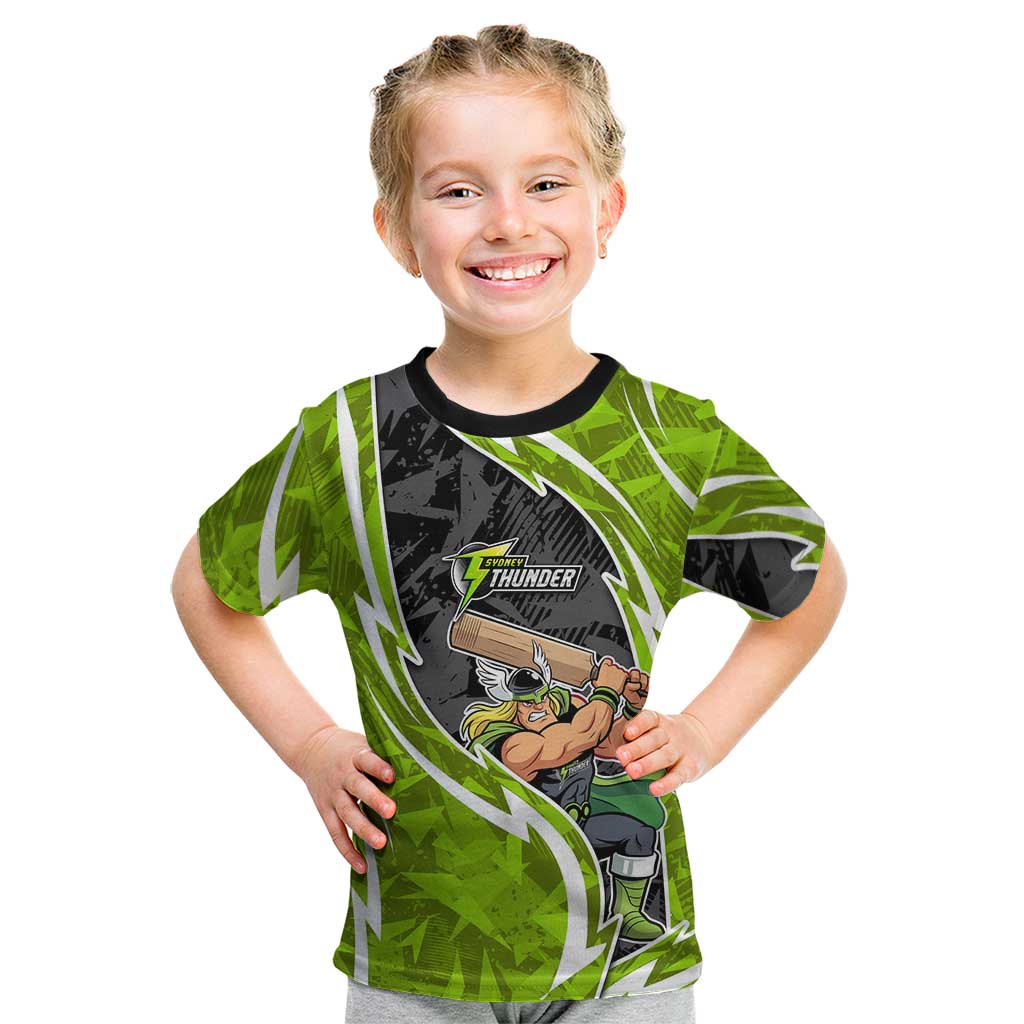 Sydney Thunder Kid T Shirt Flaming Lightning Storm Geometric Sports Mascot Art