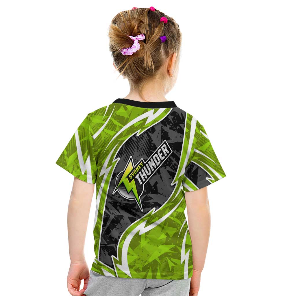 Sydney Thunder Kid T Shirt Flaming Lightning Storm Geometric Sports Mascot Art