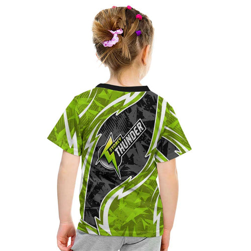 Sydney Thunder Kid T Shirt Flaming Lightning Storm Geometric Sports Mascot Art