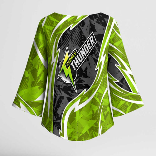 Sydney Thunder Kimono Sleeve Blouse Flaming Lightning Storm Geometric Sports Mascot Art