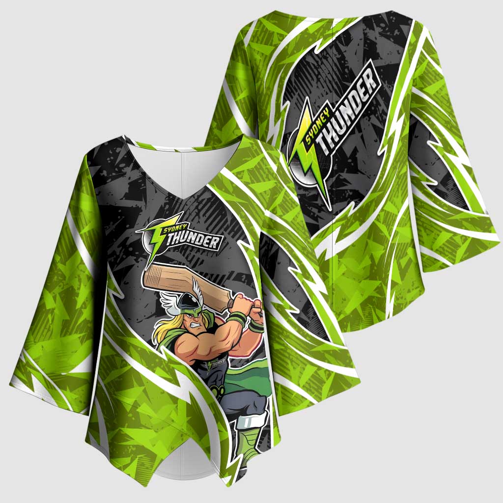 Sydney Thunder Kimono Sleeve Blouse Flaming Lightning Storm Geometric Sports Mascot Art