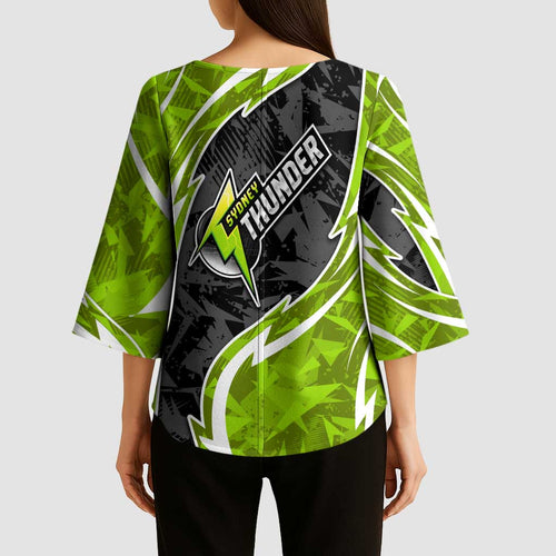 Sydney Thunder Kimono Sleeve Blouse Flaming Lightning Storm Geometric Sports Mascot Art
