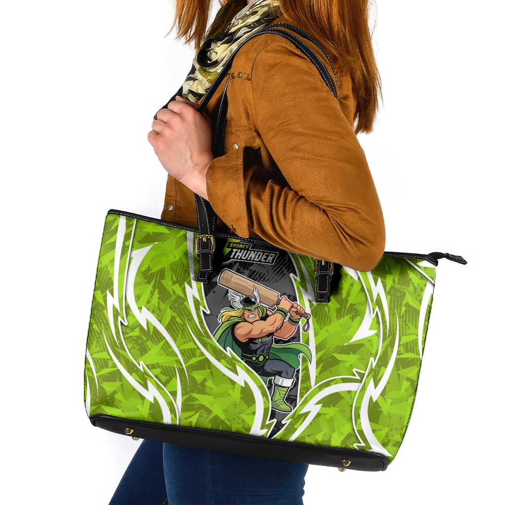Sydney Thunder Leather Tote Bag Flaming Lightning Storm Geometric Sports Mascot Art