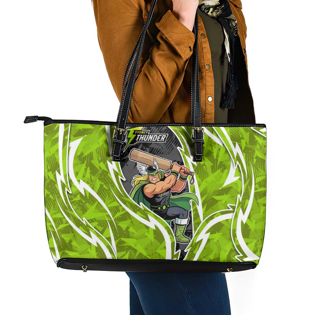 Sydney Thunder Leather Tote Bag Flaming Lightning Storm Geometric Sports Mascot Art
