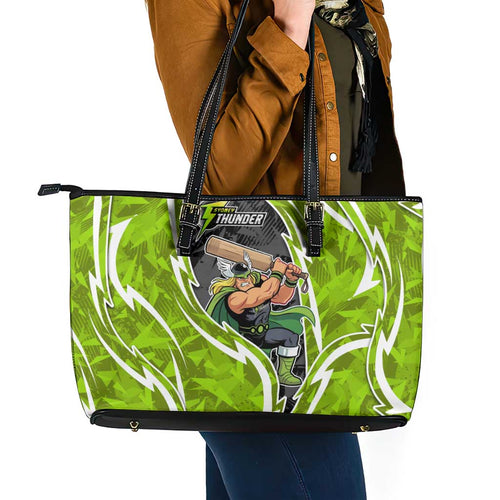 Sydney Thunder Leather Tote Bag Flaming Lightning Storm Geometric Sports Mascot Art