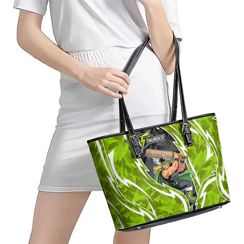 Sydney Thunder Leather Tote Bag Flaming Lightning Storm Geometric Sports Mascot Art