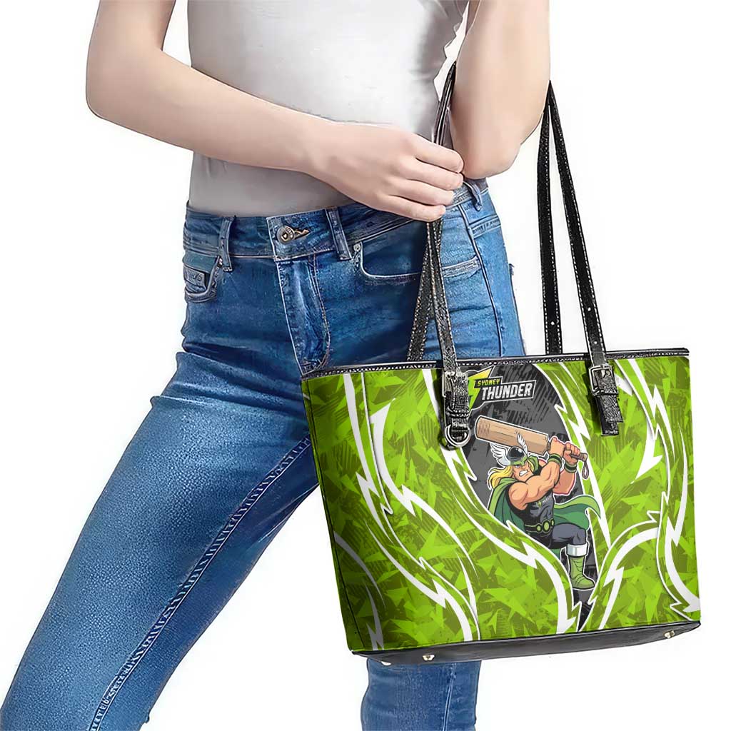 Sydney Thunder Leather Tote Bag Flaming Lightning Storm Geometric Sports Mascot Art