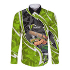 Sydney Thunder Long Sleeve Button Shirt Flaming Lightning Storm Geometric Sports Mascot Art