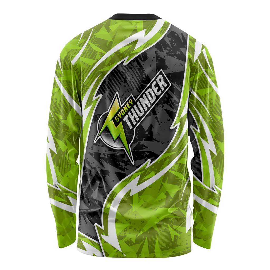 Sydney Thunder Long Sleeve Shirt Flaming Lightning Storm Geometric Sports Mascot Art