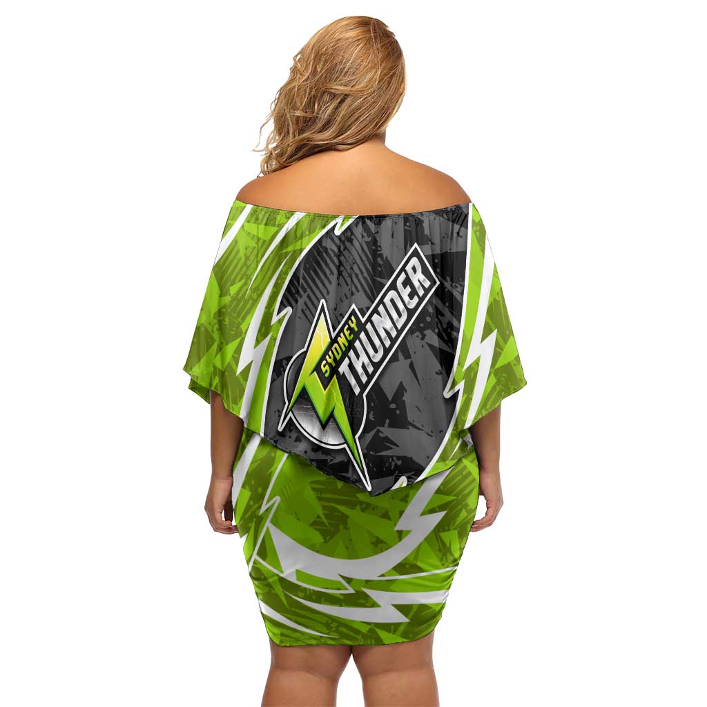 Sydney Thunder Off Shoulder Short Dress Flaming Lightning Storm Geometric Sports Mascot Art