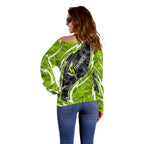 Sydney Thunder Off Shoulder Sweater Flaming Lightning Storm Geometric Sports Mascot Art
