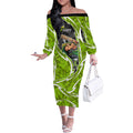 Sydney Thunder Off The Shoulder Long Sleeve Dress Flaming Lightning Storm Geometric Sports Mascot Art