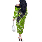 Sydney Thunder Off The Shoulder Long Sleeve Dress Flaming Lightning Storm Geometric Sports Mascot Art