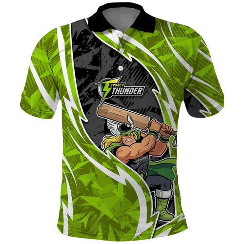 Sydney Thunder Polo Shirt Flaming Lightning Storm Geometric Sports Mascot Art