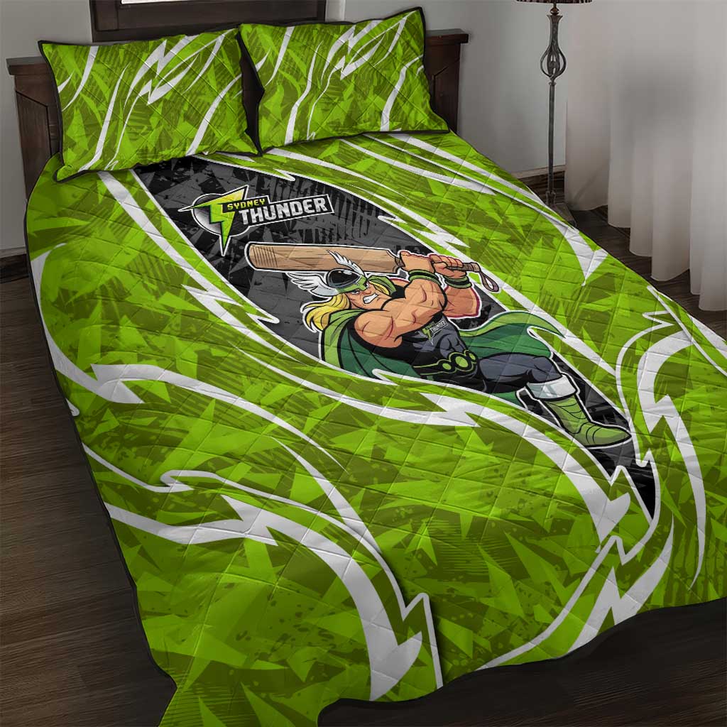 Sydney Thunder Quilt Bed Set Flaming Lightning Storm Geometric Sports Mascot Art