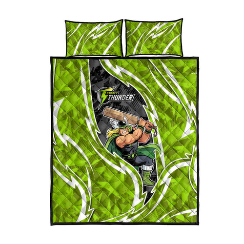 Sydney Thunder Quilt Bed Set Flaming Lightning Storm Geometric Sports Mascot Art