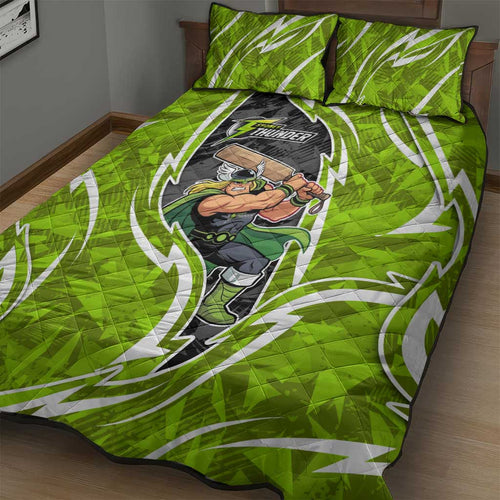 Sydney Thunder Quilt Bed Set Flaming Lightning Storm Geometric Sports Mascot Art