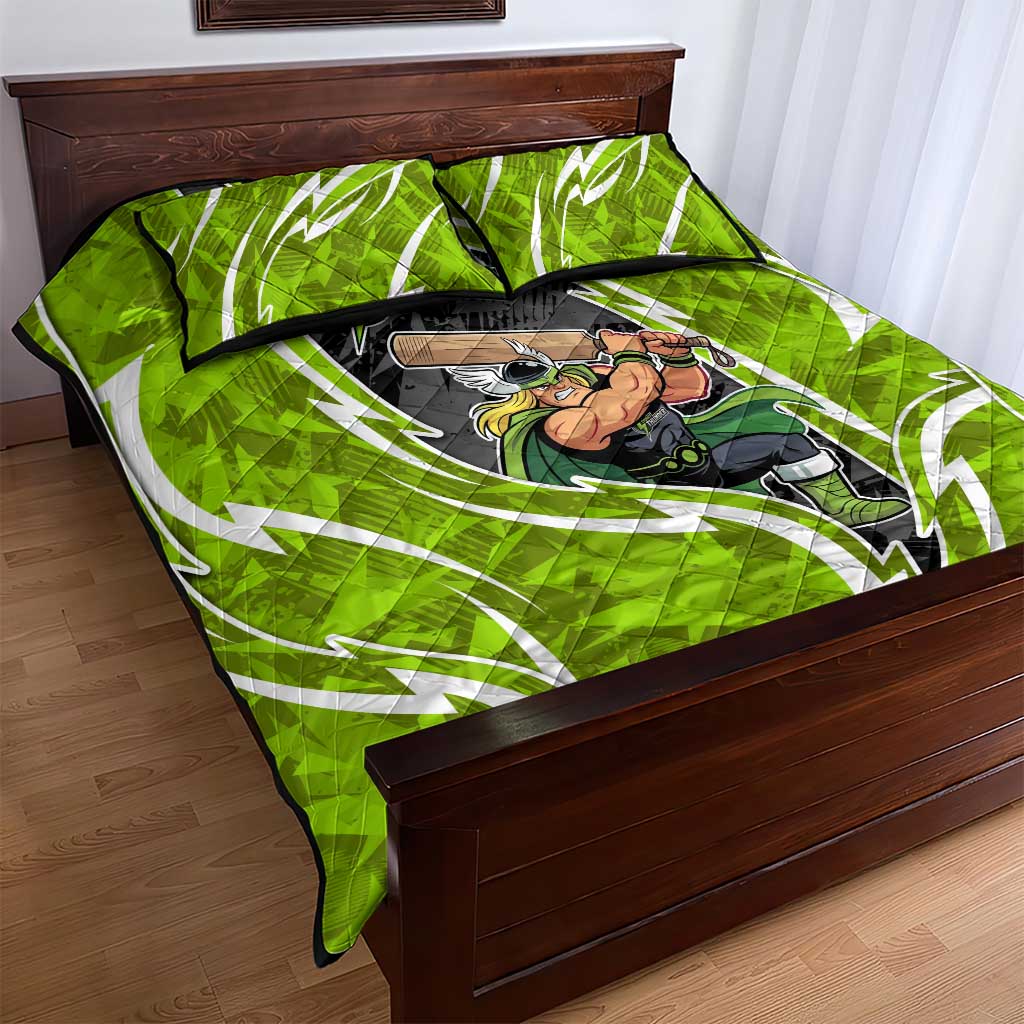Sydney Thunder Quilt Bed Set Flaming Lightning Storm Geometric Sports Mascot Art