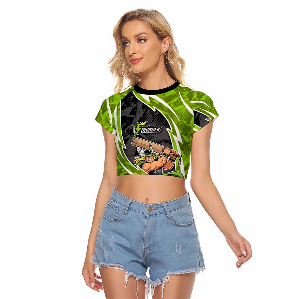 Sydney Thunder Raglan Cropped T Shirt Flaming Lightning Storm Geometric Sports Mascot Art