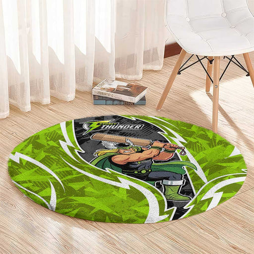 Sydney Thunder Round Carpet Flaming Lightning Storm Geometric Sports Mascot Art