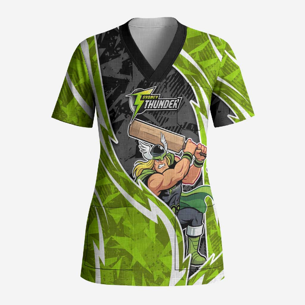 Sydney Thunder Scrub Top Flaming Lightning Storm Geometric Sports Mascot Art
