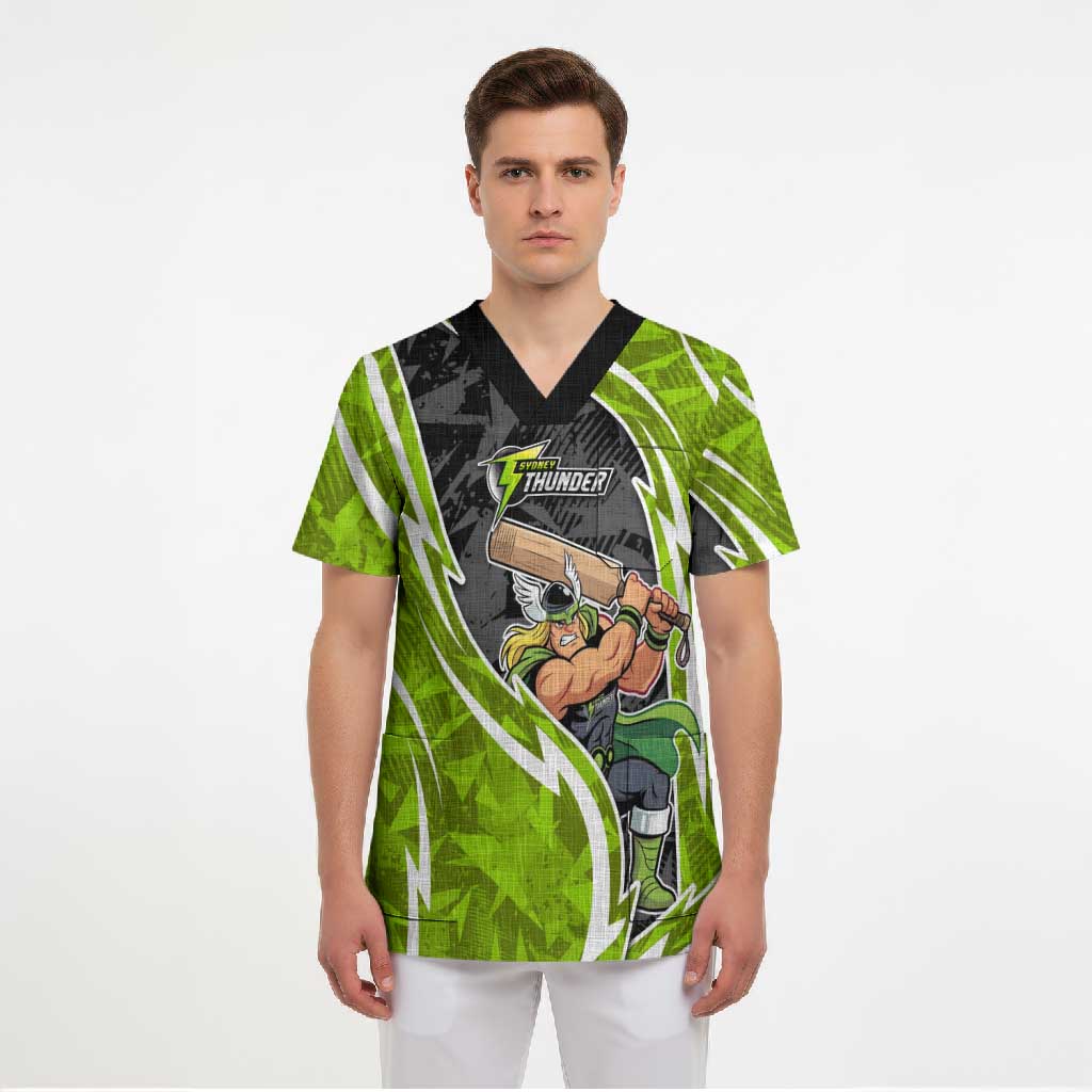 Sydney Thunder Scrub Top Flaming Lightning Storm Geometric Sports Mascot Art