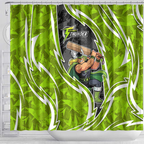 Sydney Thunder Shower Curtain Flaming Lightning Storm Geometric Sports Mascot Art