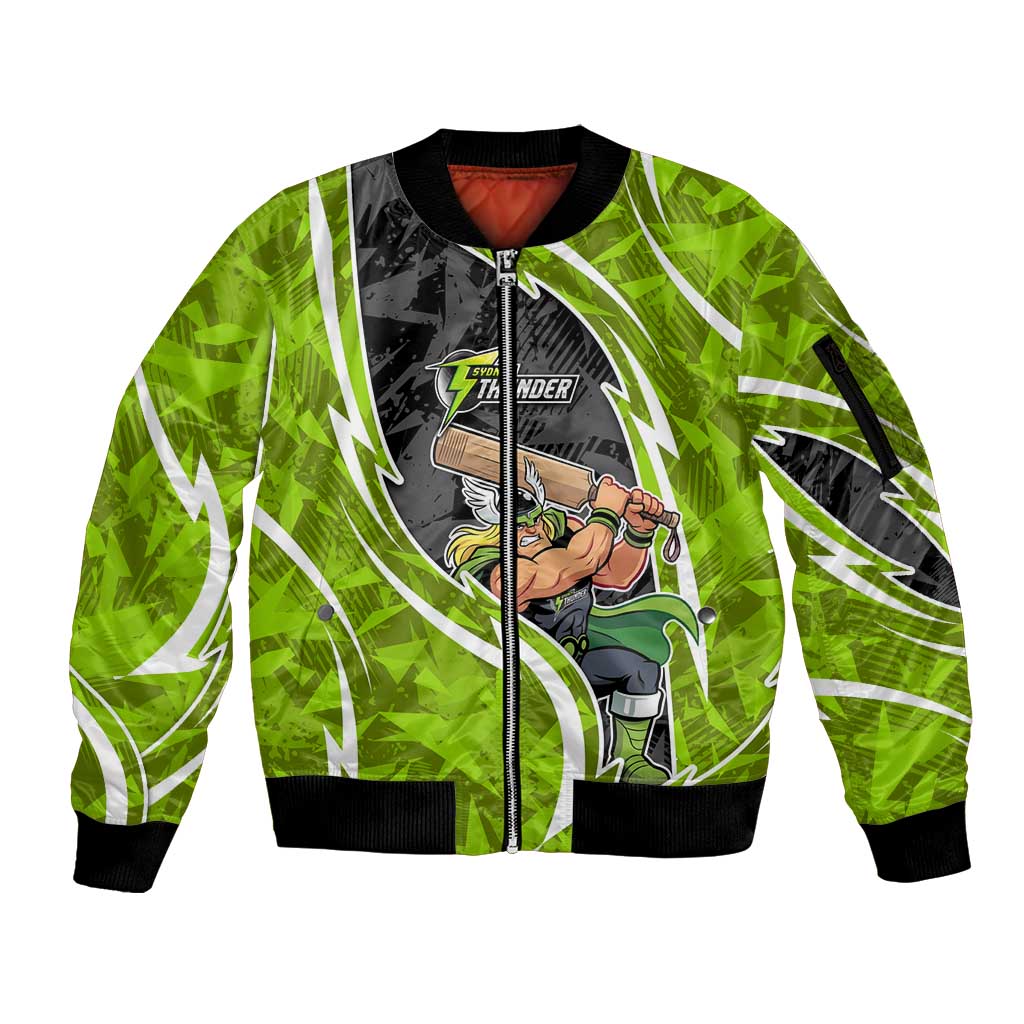 Sydney Thunder Sleeve Zip Bomber Jacket Flaming Lightning Storm Geometric Sports Mascot Art