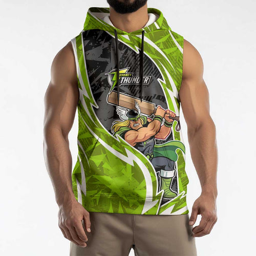 Sydney Thunder Sleeveless Hoodie Flaming Lightning Storm Geometric Sports Mascot Art