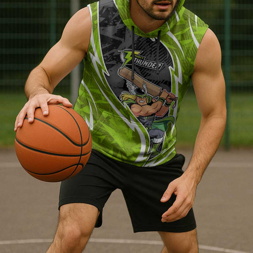 Sydney Thunder Sleeveless Hoodie Flaming Lightning Storm Geometric Sports Mascot Art