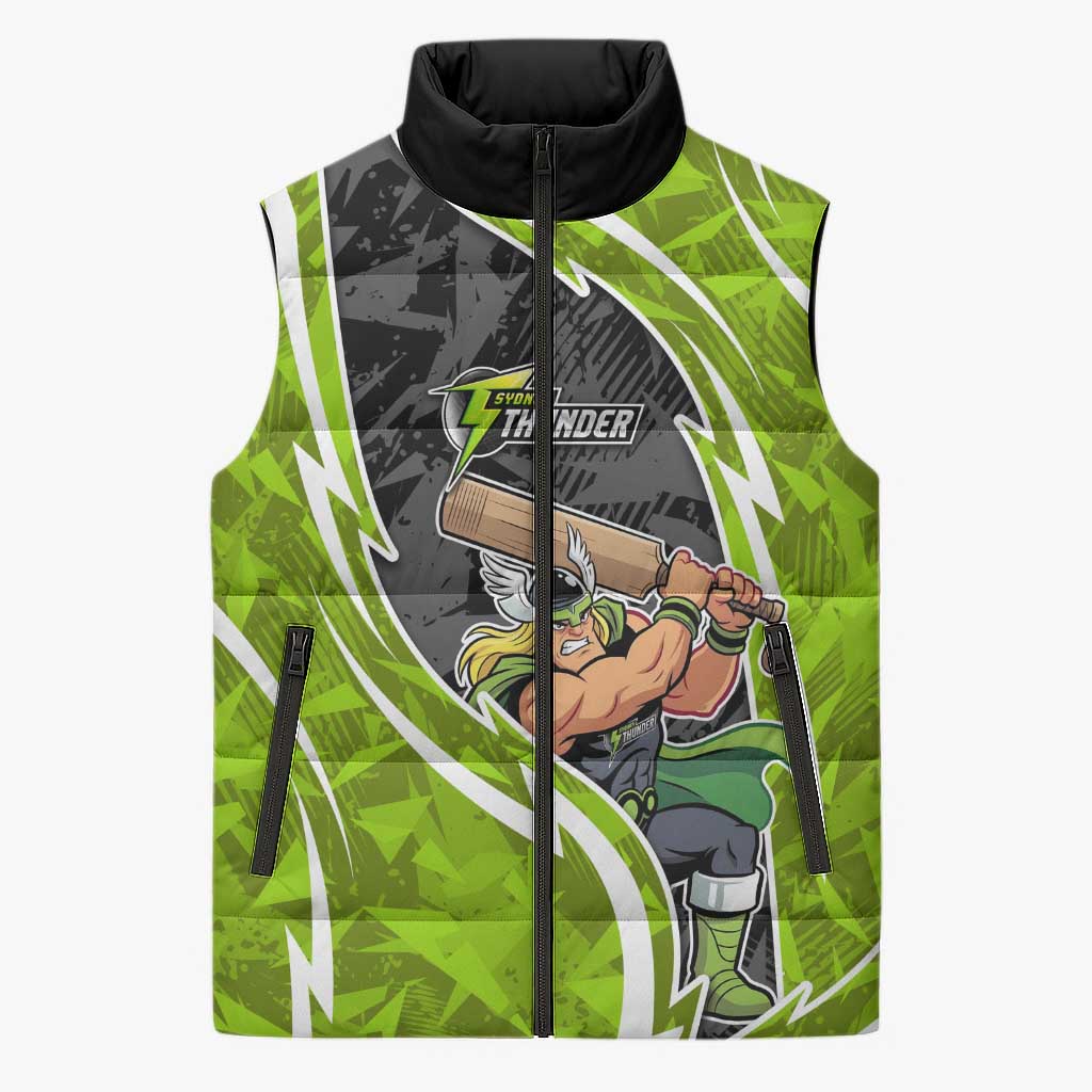 Sydney Thunder Sleeveless Puffer Jacket Flaming Lightning Storm Geometric Sports Mascot Art