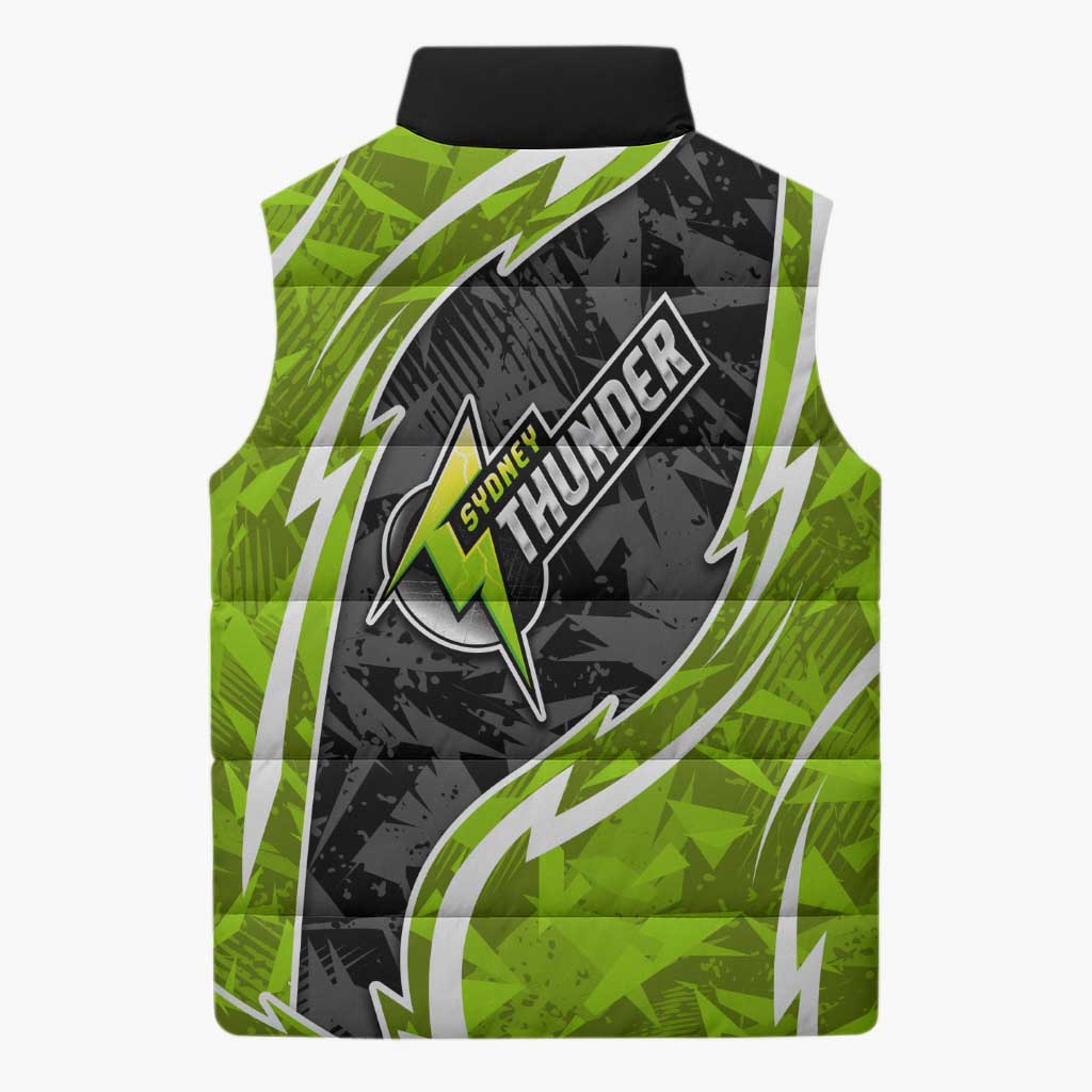 Sydney Thunder Sleeveless Puffer Jacket Flaming Lightning Storm Geometric Sports Mascot Art