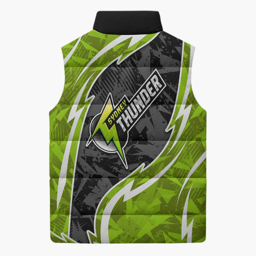 Sydney Thunder Sleeveless Puffer Jacket Flaming Lightning Storm Geometric Sports Mascot Art