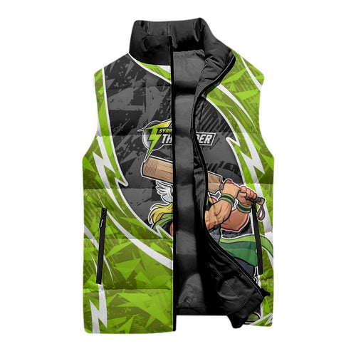 Sydney Thunder Sleeveless Puffer Jacket Flaming Lightning Storm Geometric Sports Mascot Art