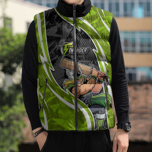 Sydney Thunder Sleeveless Puffer Jacket Flaming Lightning Storm Geometric Sports Mascot Art
