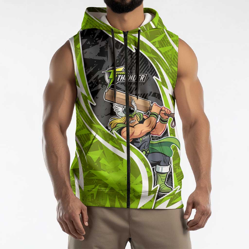 Sydney Thunder Sleeveless Zip Hoodie Flaming Lightning Storm Geometric Sports Mascot Art