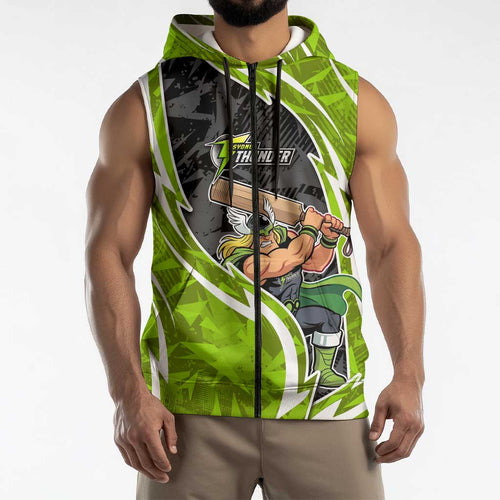 Sydney Thunder Sleeveless Zip Hoodie Flaming Lightning Storm Geometric Sports Mascot Art