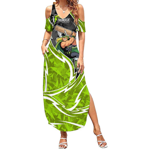 Sydney Thunder Summer Maxi Dress Flaming Lightning Storm Geometric Sports Mascot Art
