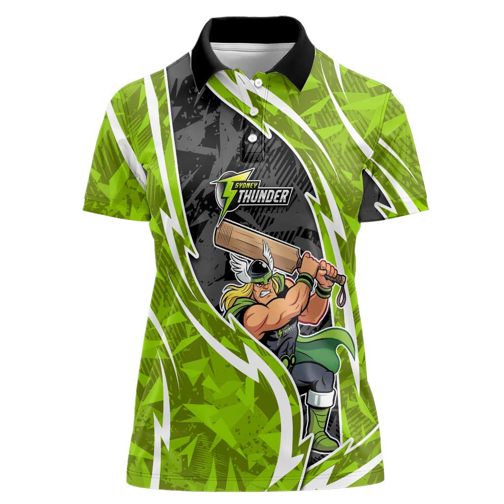 Sydney Thunder Women Polo Shirt Flaming Lightning Storm Geometric Sports Mascot Art