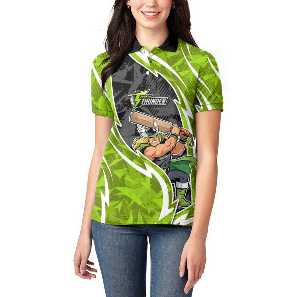 Sydney Thunder Women Polo Shirt Flaming Lightning Storm Geometric Sports Mascot Art
