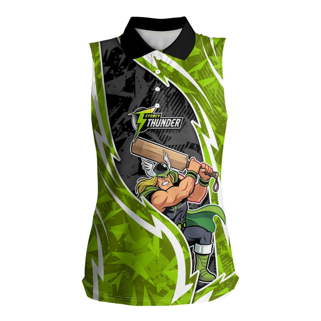 Sydney Thunder Women Sleeveless Polo Shirt Flaming Lightning Storm Geometric Sports Mascot Art