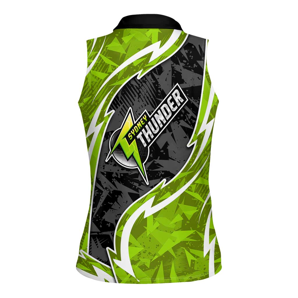 Sydney Thunder Women Sleeveless Polo Shirt Flaming Lightning Storm Geometric Sports Mascot Art